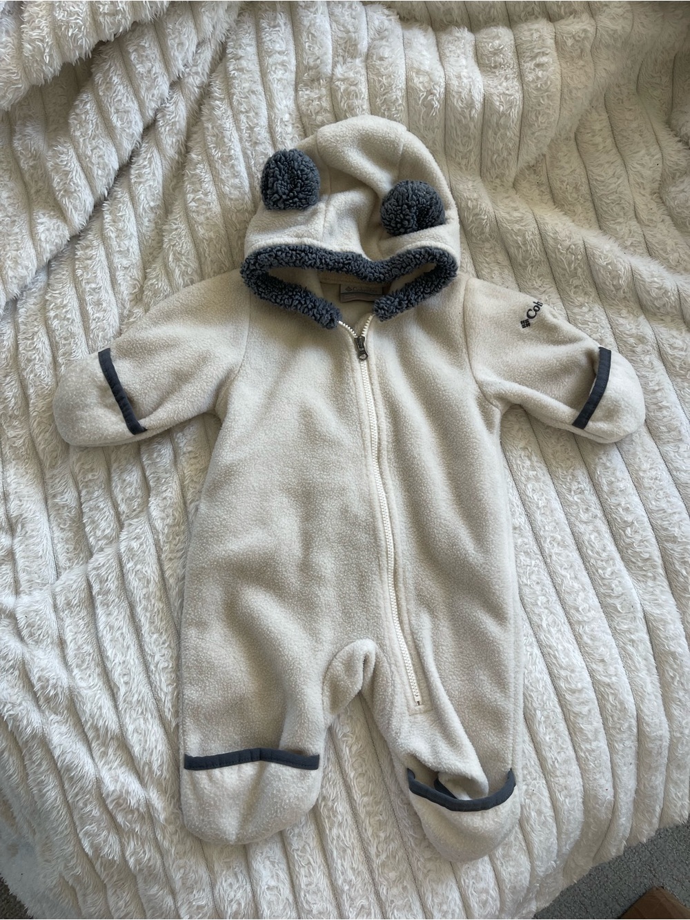 Columbia Fleece Infant Footie with Gray Trim